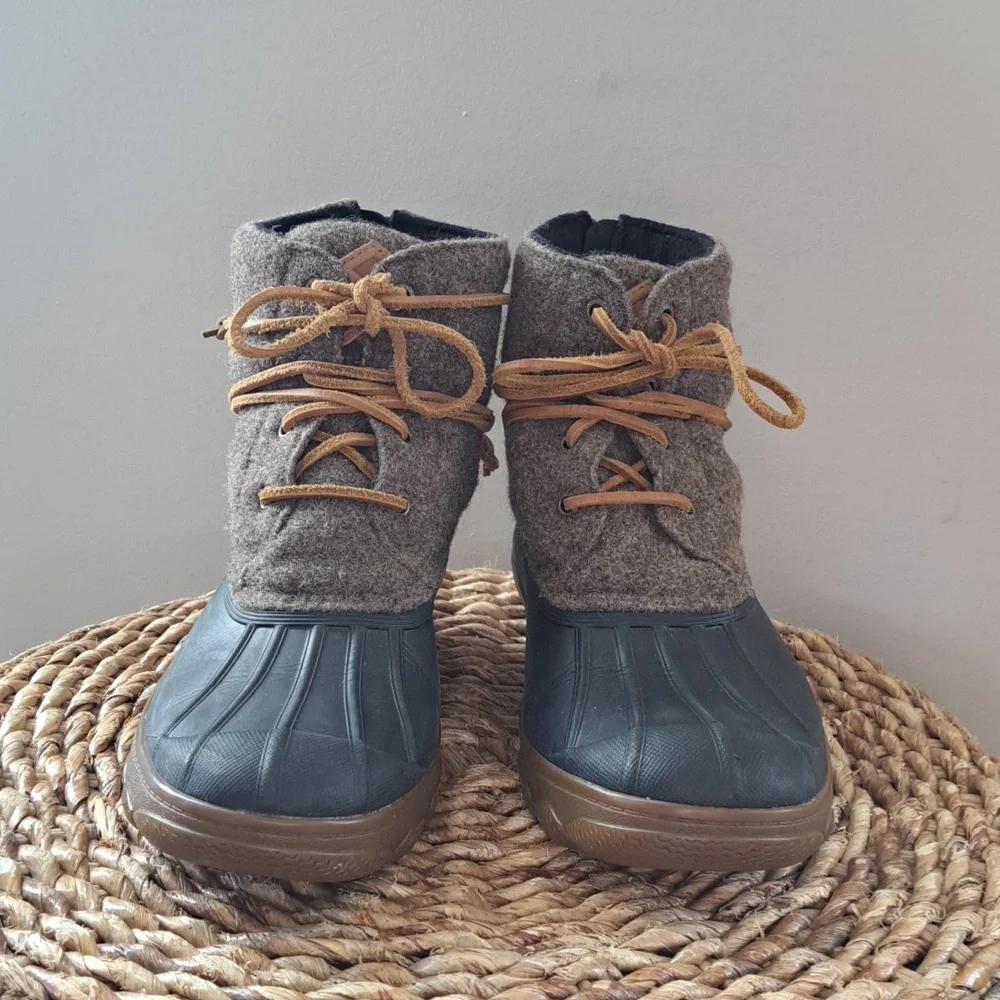 Sperry Womens Saltwater Wedge Tide Wool Duck Boots Heathered‎ Brown Size 8
